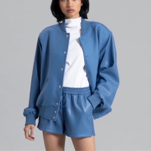 EUC THE FRANKIE SHOP BLUE SOPHIA VARSITY BOMBER JACKET - Picture 1 of 4